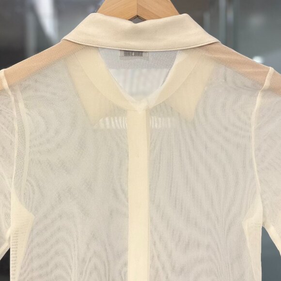 (NWOT) NLT Collared Mesh Sheer Button-Down Long Sleeve Blouse (White) - Picture 11 of 14
